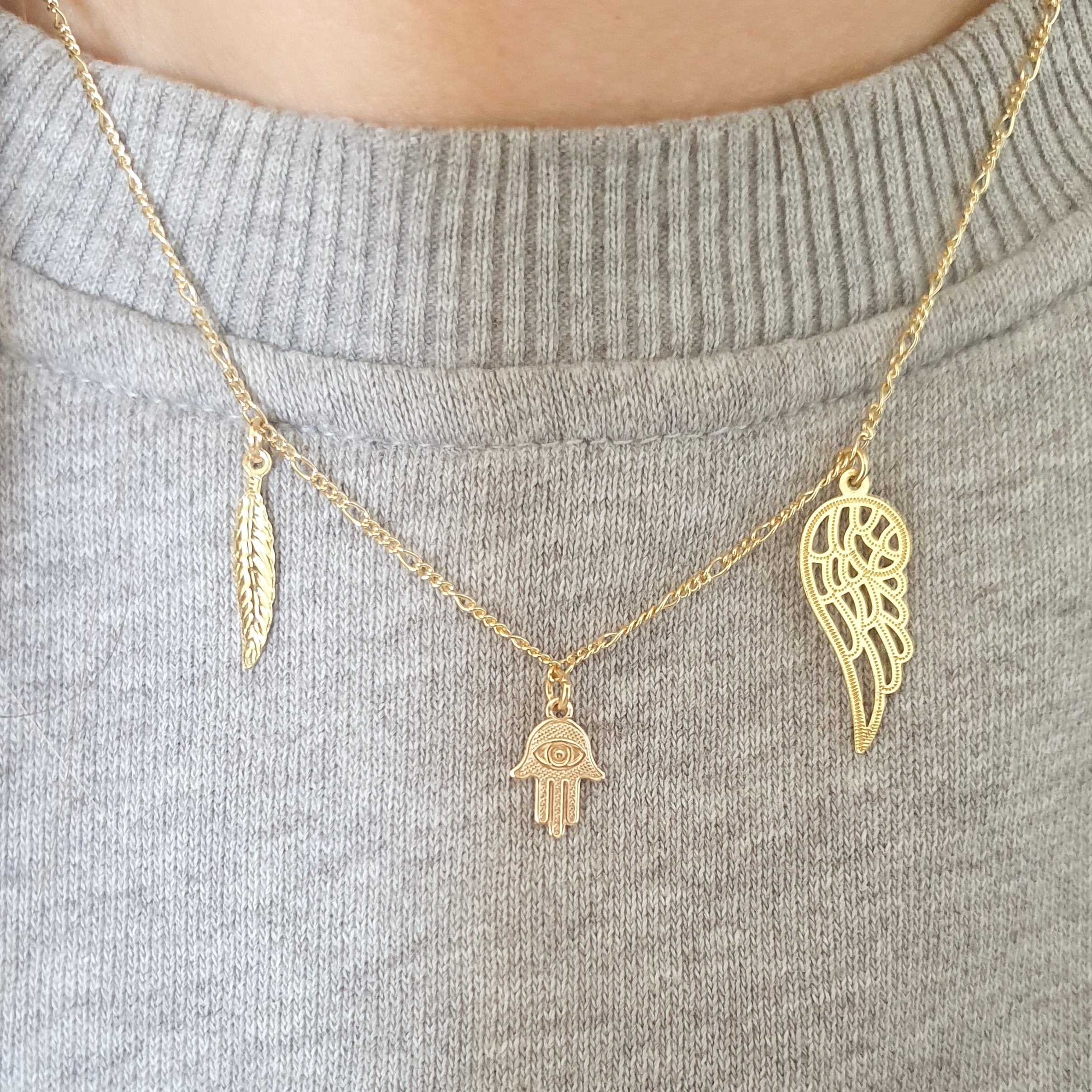 gouden ketting met drie hangers - creëer je eigen sieraden - lux & luz